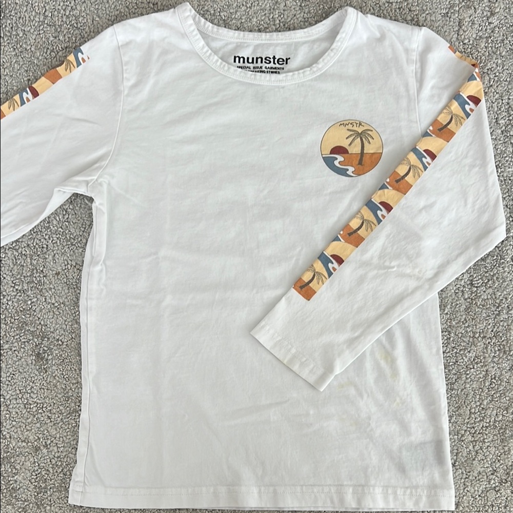 Munster kids Palm Long Sleeve Tee - white/tans - size 7